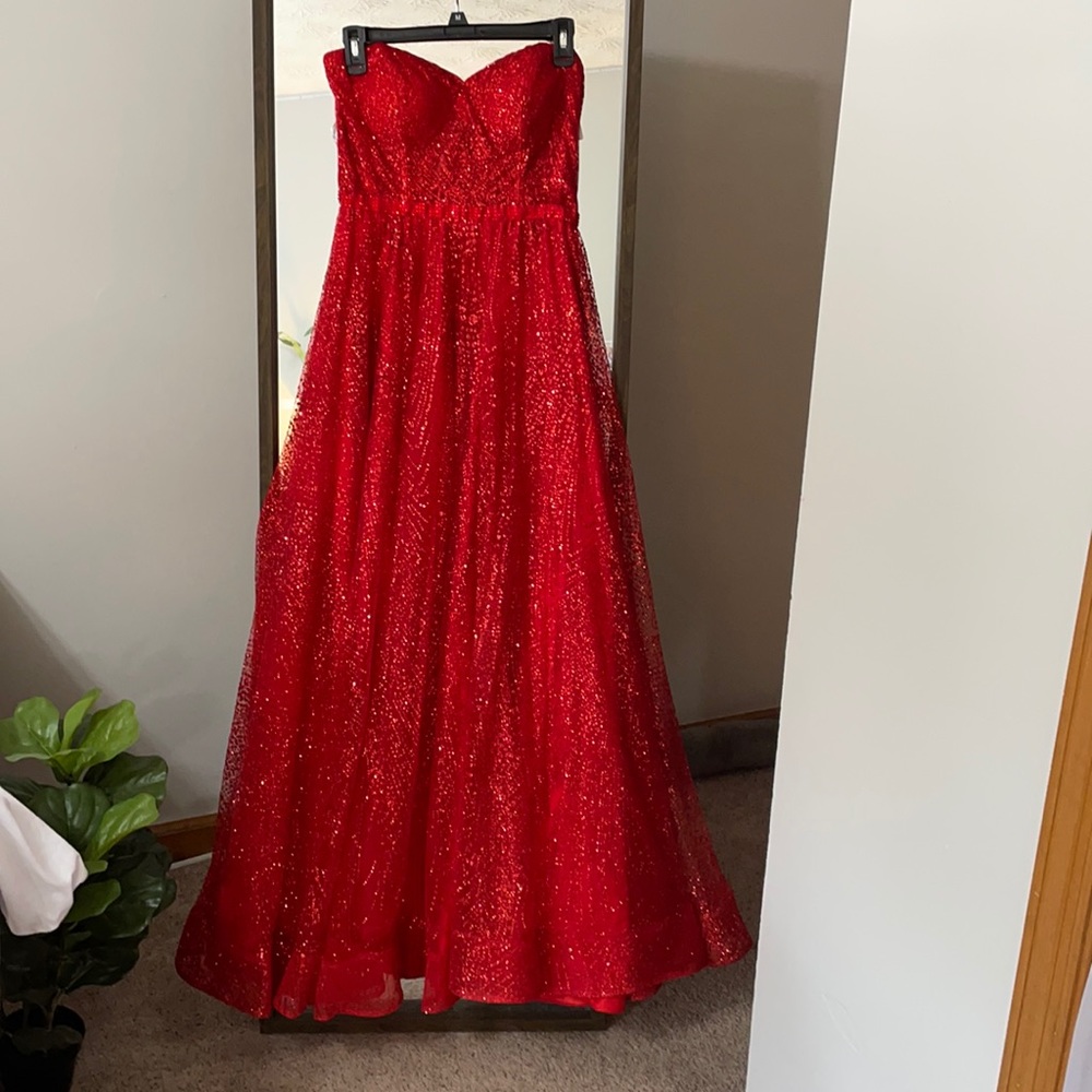red sparkly ellie wilde prom dress